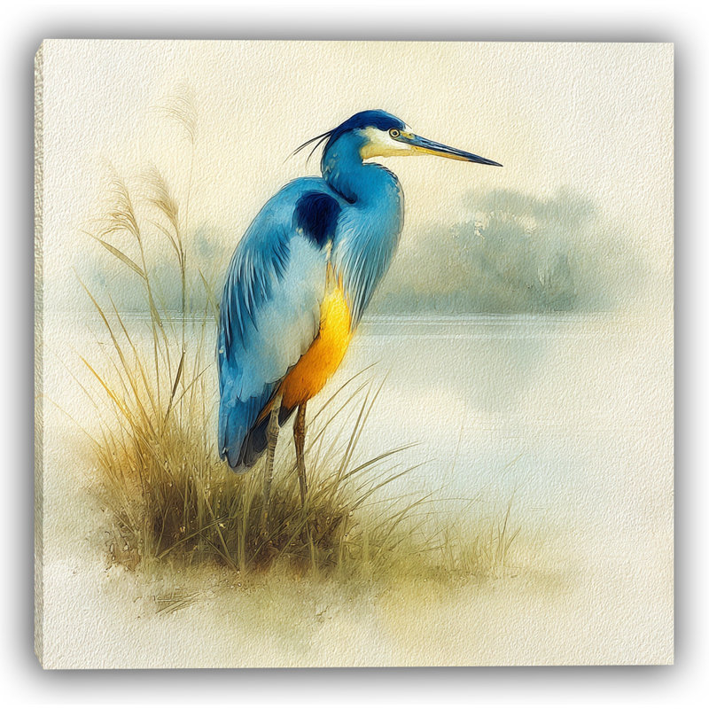 Tranquil Marsh Heron - Art mural sur toile tendue, H 20 po x l 20 po