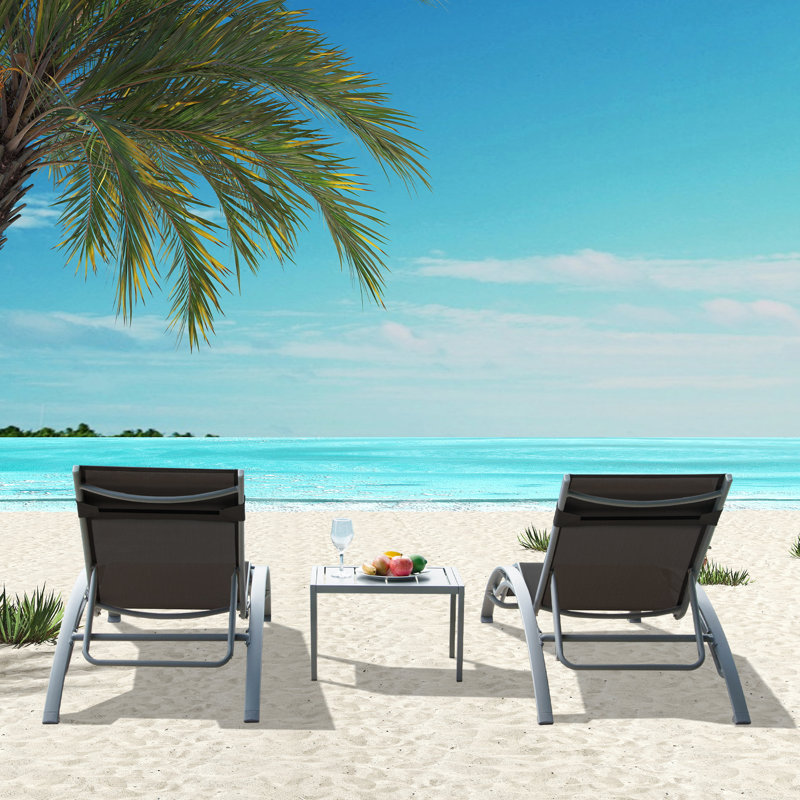 Chaise Lounge & Side Table Set – 2 Adjustable Lounges + 1 Side Table, All-Weather Comfort