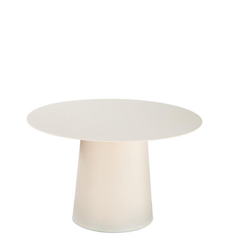 Dellia Outdoor Mid Century Modern Metal Single Round Coffee Table, 14.4" H x 23.6" L x 23.6" D, Chalk White, Chalk White