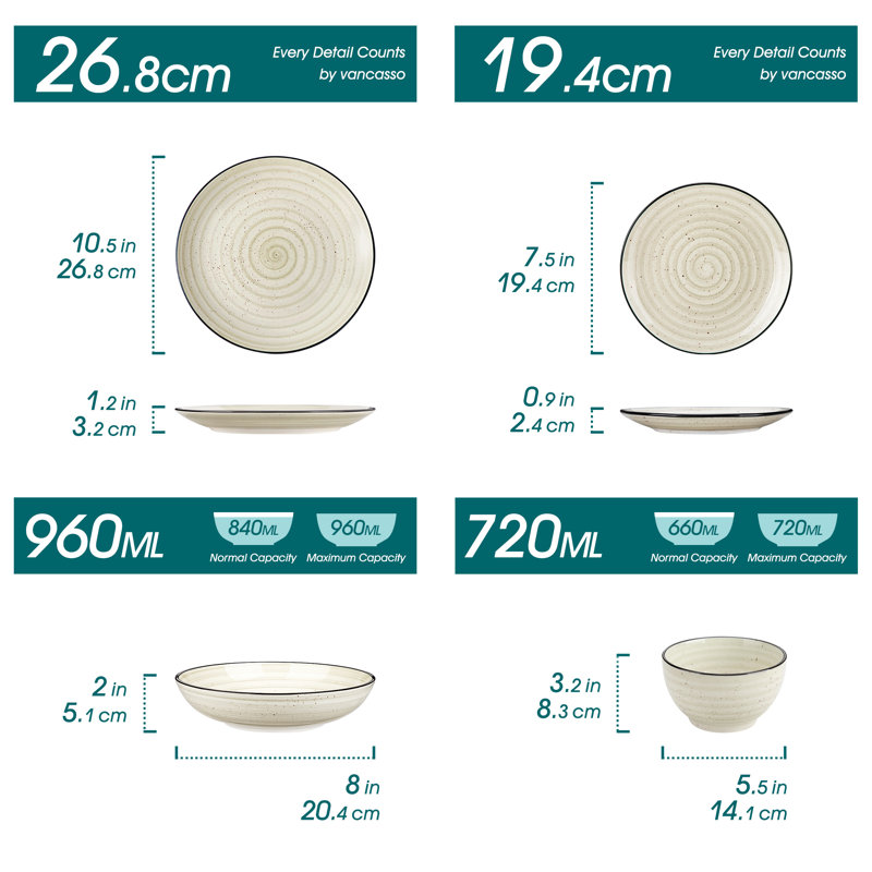 Piece Handmade Stoneware Dinnerware Set - Service for 6, Beige