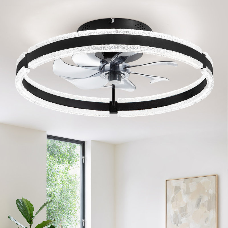  Cissline 20" Modern Black Flush Mount Ceiling Fan Light With Remote for Bedroom/living Room