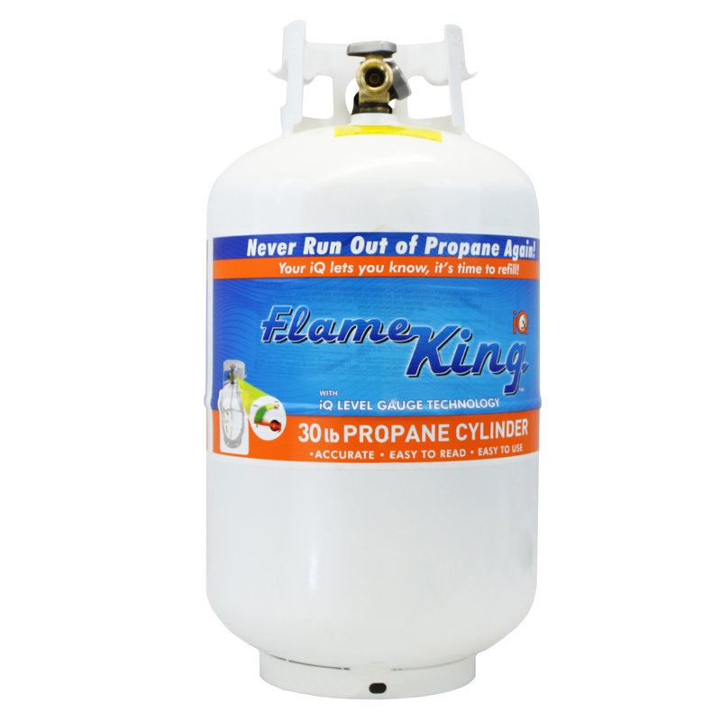 Réservoir de propane en acier vide de 30 lb Flame King, valve OPD et jauge intégrée pour les barbecues et les barbecues