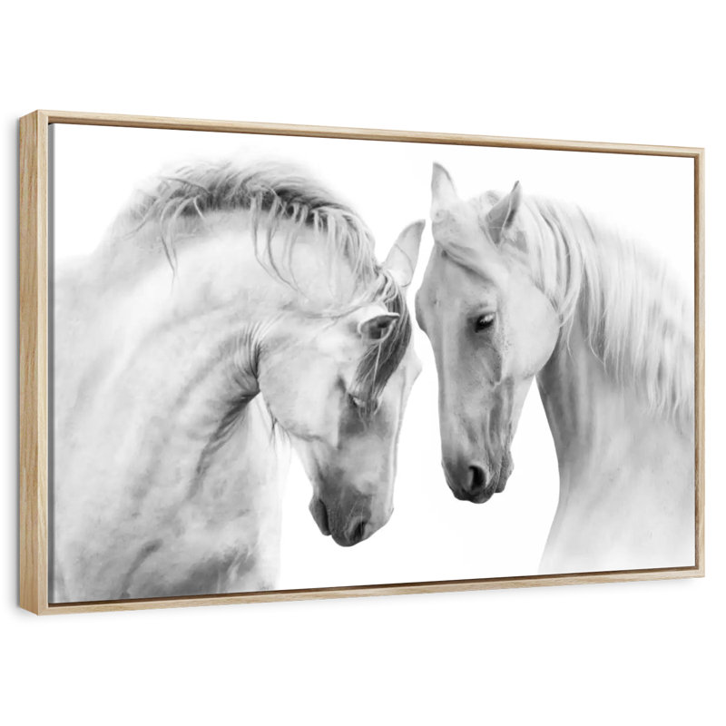Couple de chevaux blancs, Cadre flottant en bois naturel, 13 po x 9 po