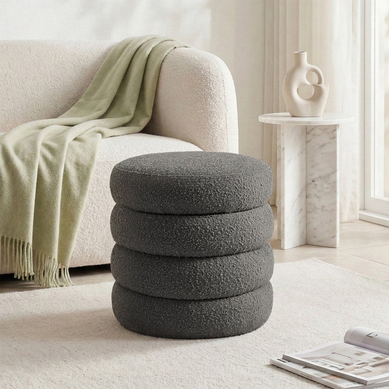 16.1"Wide Modern Boucle Upholstered Storage Ottoman, Gray