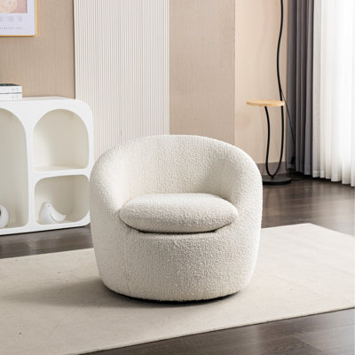 Fauteuil pivotant 360 en tissu Boucle, blanc crème, pour fauteuil de détente en tissu blanc - look moderne confortable et élégant pour le salon, la chambre à coucher, le rembourrage en mousse, la structure en métal
