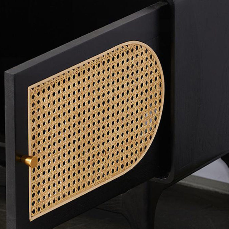 Meuble télé en bois massif avec rotin