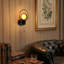 Applique murale moderne noire câblée avec 2 ampoules G125 incluses, globe en verre avec interrupteur à chaîne, lampe murale Mid-Century pour chambre à coucher, salon, couloir-1463933026