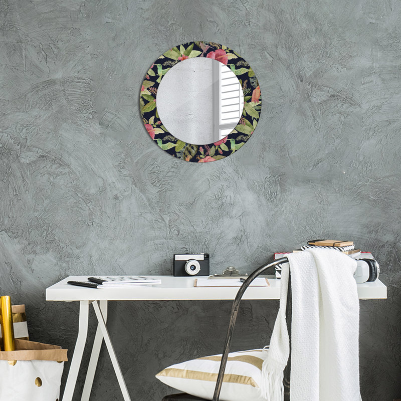 Huldar Glass Flat Wall Mirror, Multicolour Hibiscus Flowers, 50cm H x 50cm W