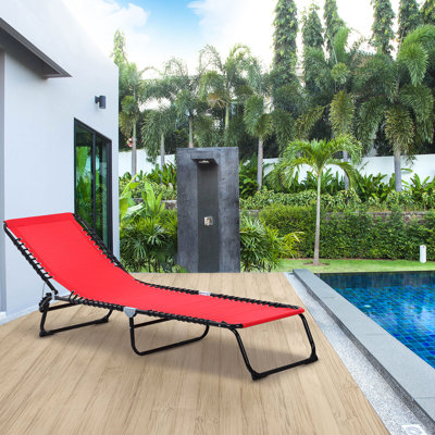 Chaise d'extérieur pour bronzer. 4 sièges inclinables et respirants en filet et élastiques. Fauteuil inclinable rouge. 4 positions, avec coussin, support. Pour la cour, la plage et l'extérieur.