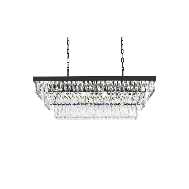 Lustre rectangulaire 36 pouces Iva, Noir, noir, noir, noir