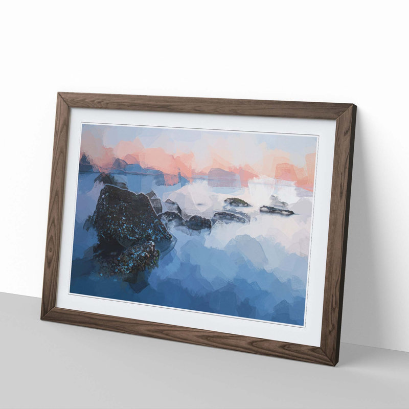 Beach in Yantai China in Abstract - Picture Frame Photograph Print, 27cm H x 36cm W x 2cm D, Walnut Framed