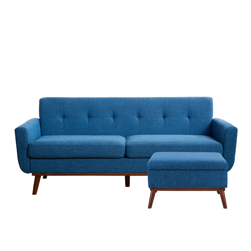 Ensemble de salon 78 po avec accoudoirs carrés capitonnés avec repose-pieds capitonné, Bleu