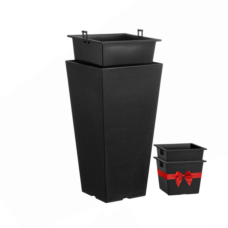 Set Of 2 Tall Outdoor Planters 22Inch, Large Planters For Outdoor Indoor Plants, Black Front Porch Planters Flower Tree Plant Pots With Modern Design And Built-In Drainage