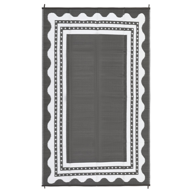 Scalloped Border Outdoor Rug - Waterproof Reversible Patio Mat, UV & Stain Resistant, Easy Rinse Deck Carpet for Backyard, Poolside, Camping