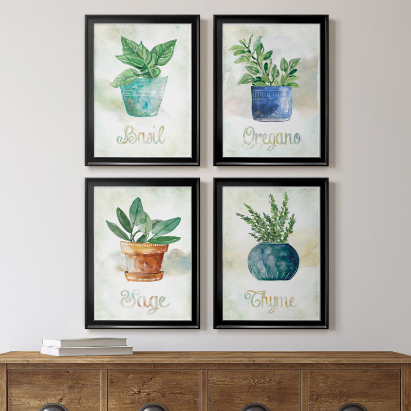 Basilic en pot - ensemble de 4 peintures sur toile encadrées, Noir, H 30,5 po x l 42,5 po x P 6 po