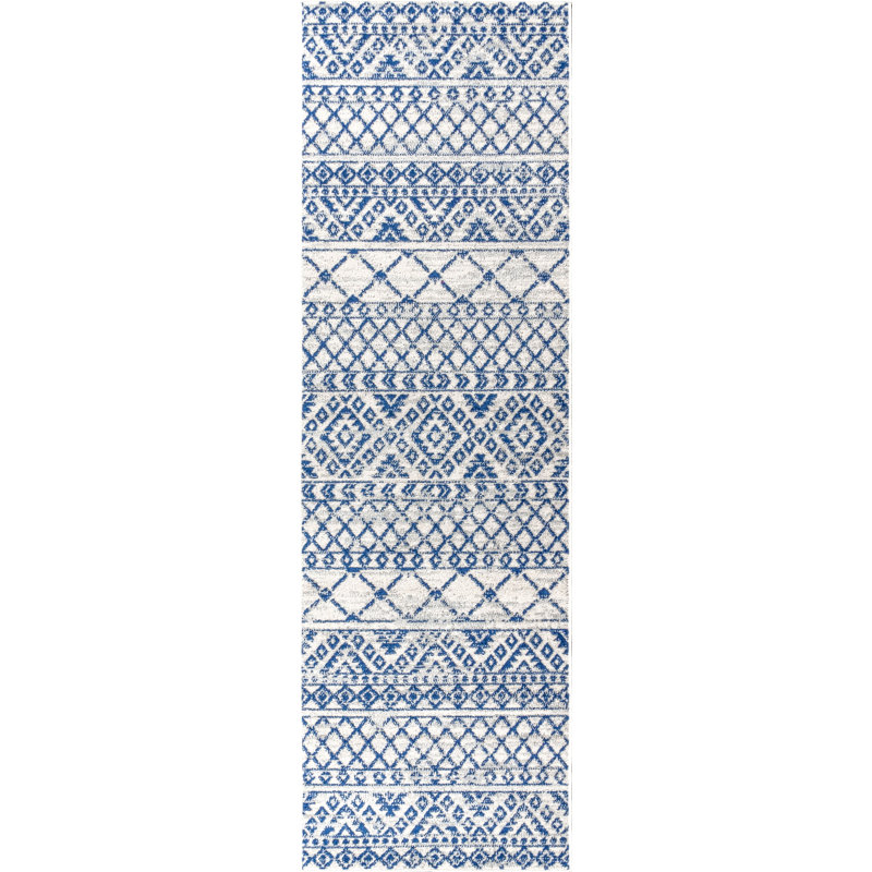 Tapis crème / bleu Tybalt, Tapis de couloir 2 pi 3 po x 8 pi