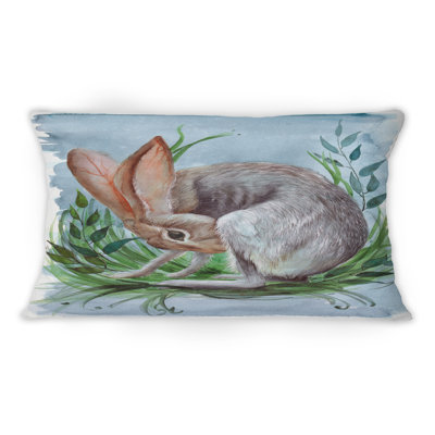 Coussin Grey Hare avec longues oreilles roses - imprimé traditionnel
