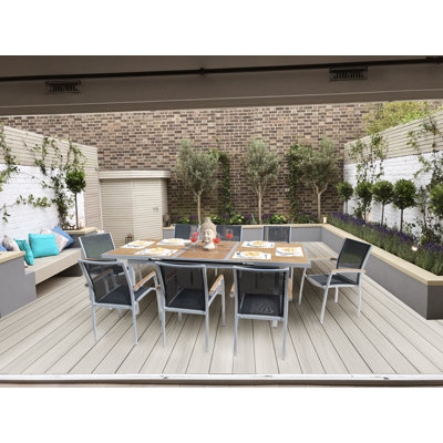 Oel Light Gray 9-Piece Aluminum Outdoor Dining Set With Sling Set In Castaway.