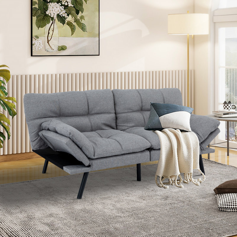 Causeuse convertible 71 po avec accoudoirs et dossiers réglables pour les appartements, le bureau et le salon, Gris clair