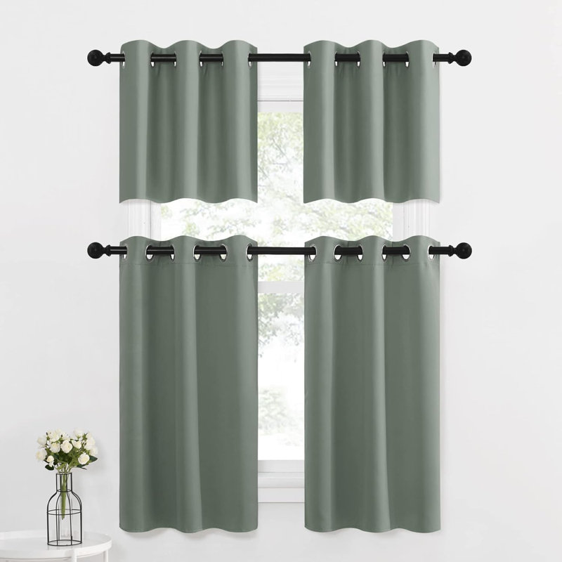 Blackout Small Window Valances, Rustic Farmhouse Curtains Grommet Top Thermal Insulated Window Drapes for Kitchen/Bathroom/Basement, 2 Panels.