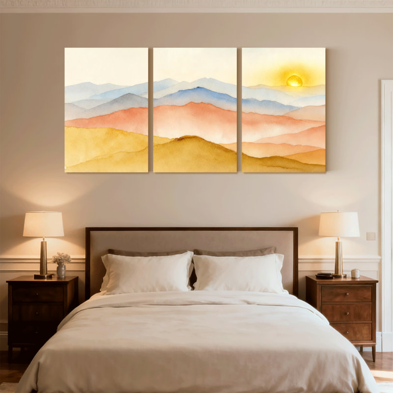 «Abstract Mountain Landscape Sunset», ensemble de 3 reproductions d'art sur toile, H 18 po x l 36 po