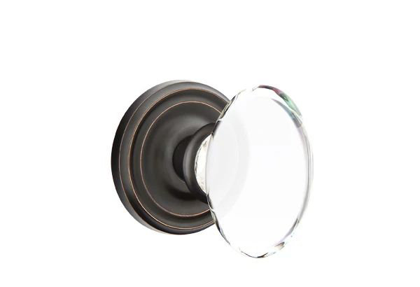 Ensemble de mortaise intérieure Emtek Passage avec rosette régulière et bouton en verre Hampton (LH), Bronze frotté à l'huile