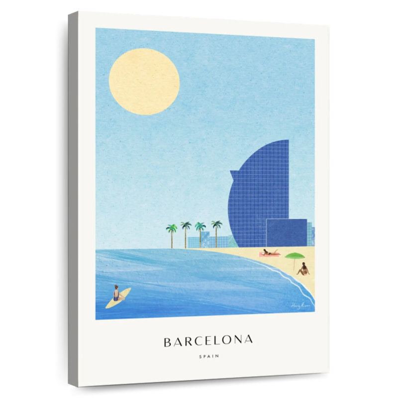 Affiche de voyage rétro Aime Barcelona Beach, H 45 po x l 30 po