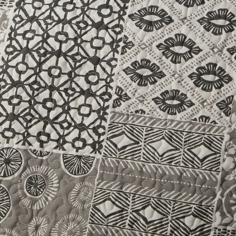Ensemble de courtepointe en microfibre Global Patchwork Collection, Courtepointe très grand et 2 très grandes taies, Gris