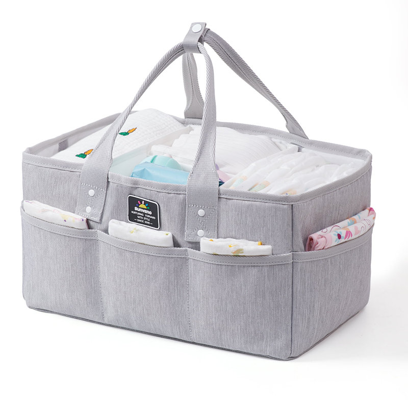 Portable Diaper Caddy Organizer with Removable Dividers, Large Capacity Baby Nursery Storage, Gray