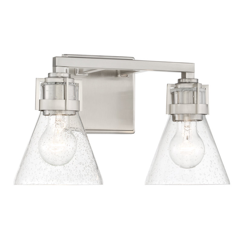 Brushed Nickel 2-Light Vanity with Clear Seeded Glass Shades