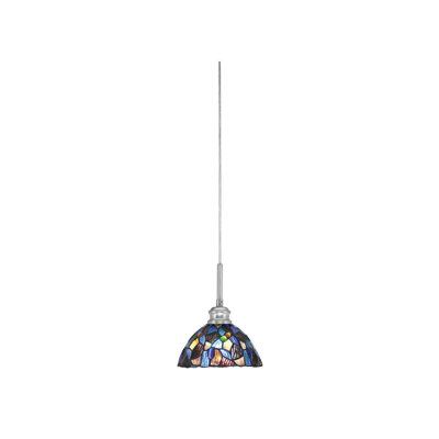 Edge Cord Mini Pendant With 7" Blue Mosaic Art Glass