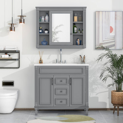 Carterlee 36" Bathroom Vanity with Sink, Grey Mirror Cabinet, 2 Doors & 2 Drawers, Modern Design