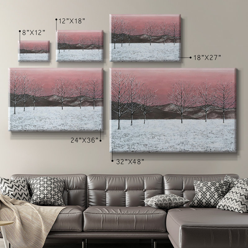 «Sunset Snowfall I», toile tendue avec châssis de qualité supérieure - prête à être accrochée, H 8 po x l 12 po