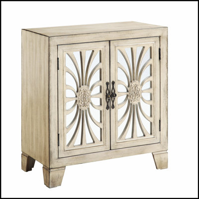 Console blanche antique avec portes en miroir, élégance intemporelle et rangement généreux pour toute maison