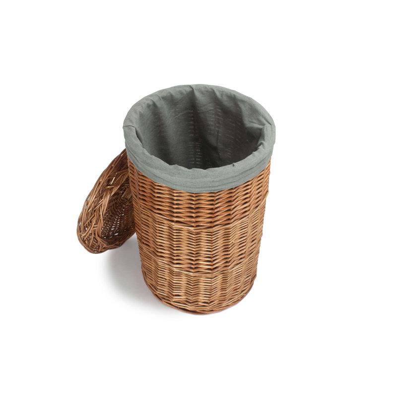 Wicker Round Laundry Hamper Basket with Lining, 50" H x 33" W x 33" D, Light Steamed/Grey