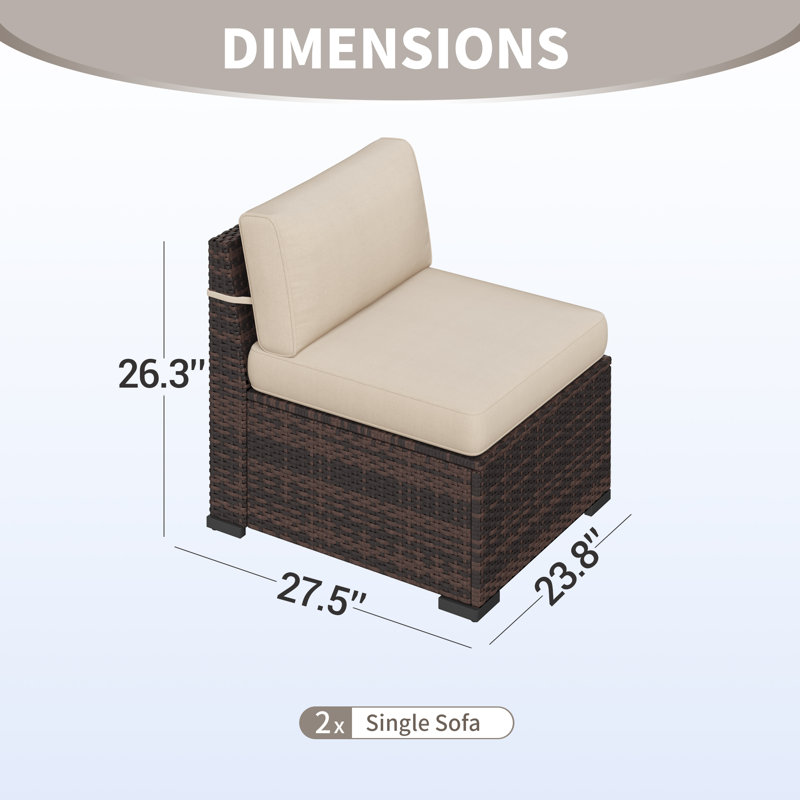 Chaise modulaire d'extérieur en osier avec coussin 24 po Yentin (ensemble de 2), Kaki