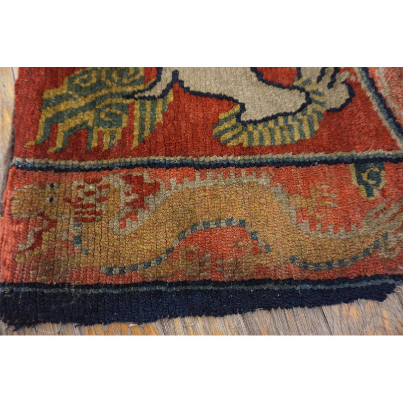 Antique Chinese - Tibetan Small Scatter Size Wool Yellow Rug