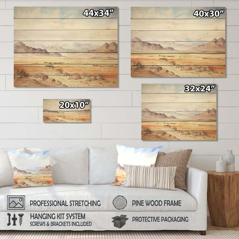 Ancien paysage de désert égyptien II - Égypte sur bois, H 10 po x l 20 po x P 0,78 po