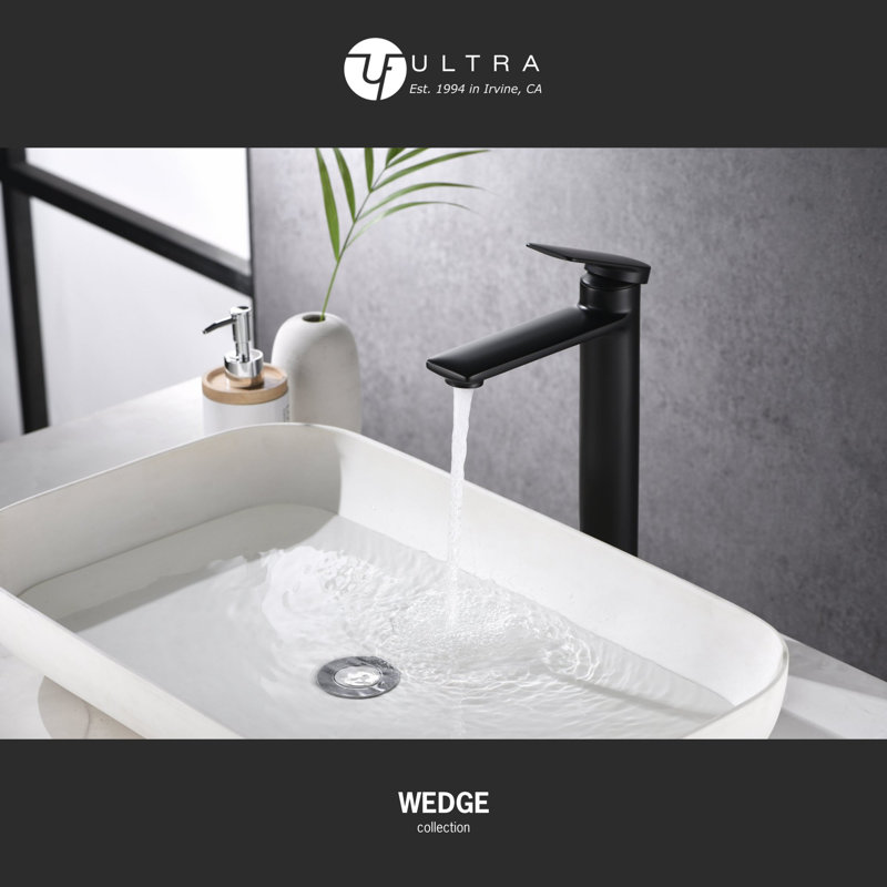 Wedge Collection Single-Handle Deck-Mount Tall Vessel Lavatory Bathroom Sink Faucet - Matte Black, Matte Black