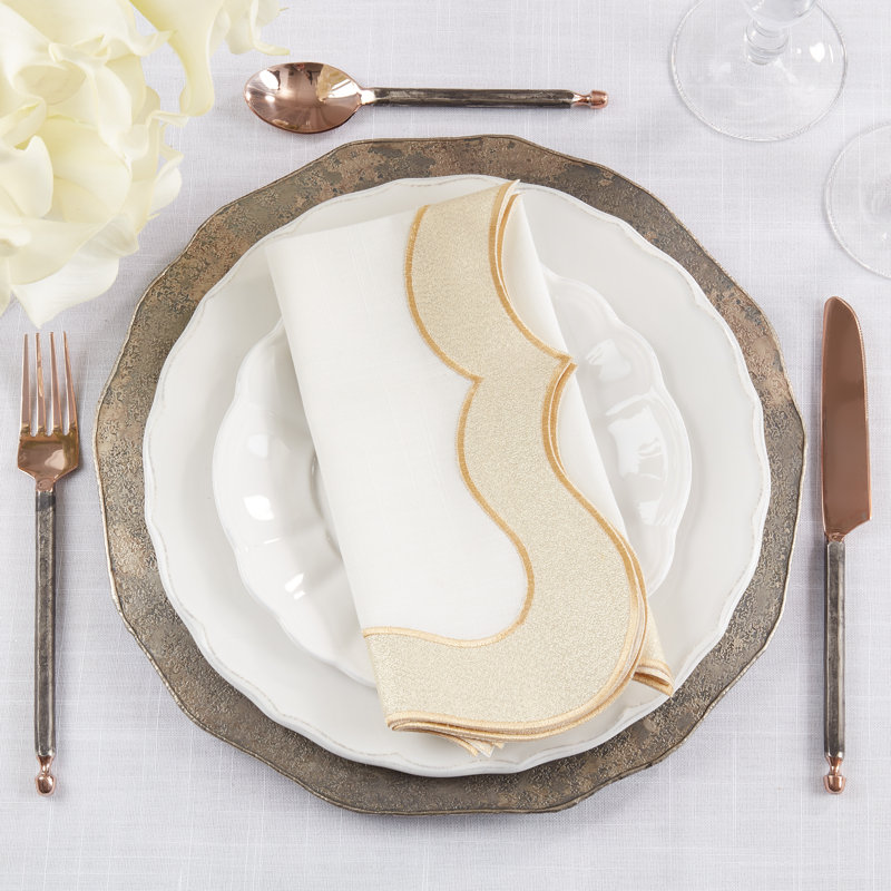 Coretta Collection Polyester No Pattern Square Napkin, Gold