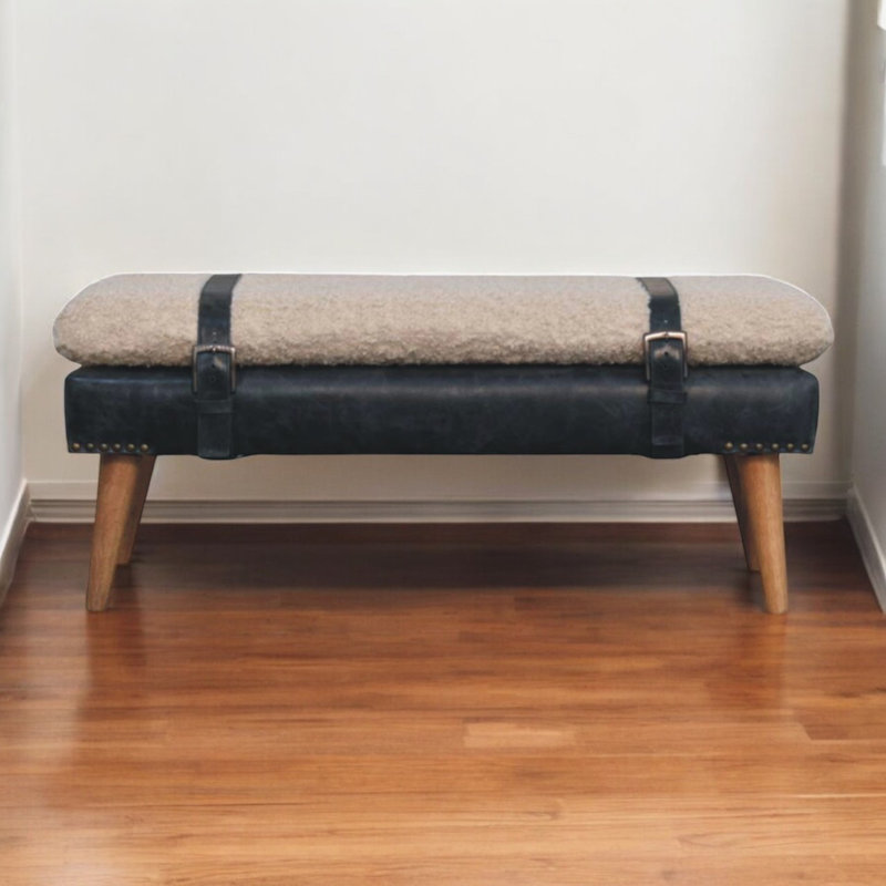 Solid Wood Bench with Nailhead Trim, Black