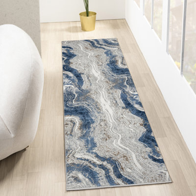 Marble Abstract Blue/Gold Area Rug