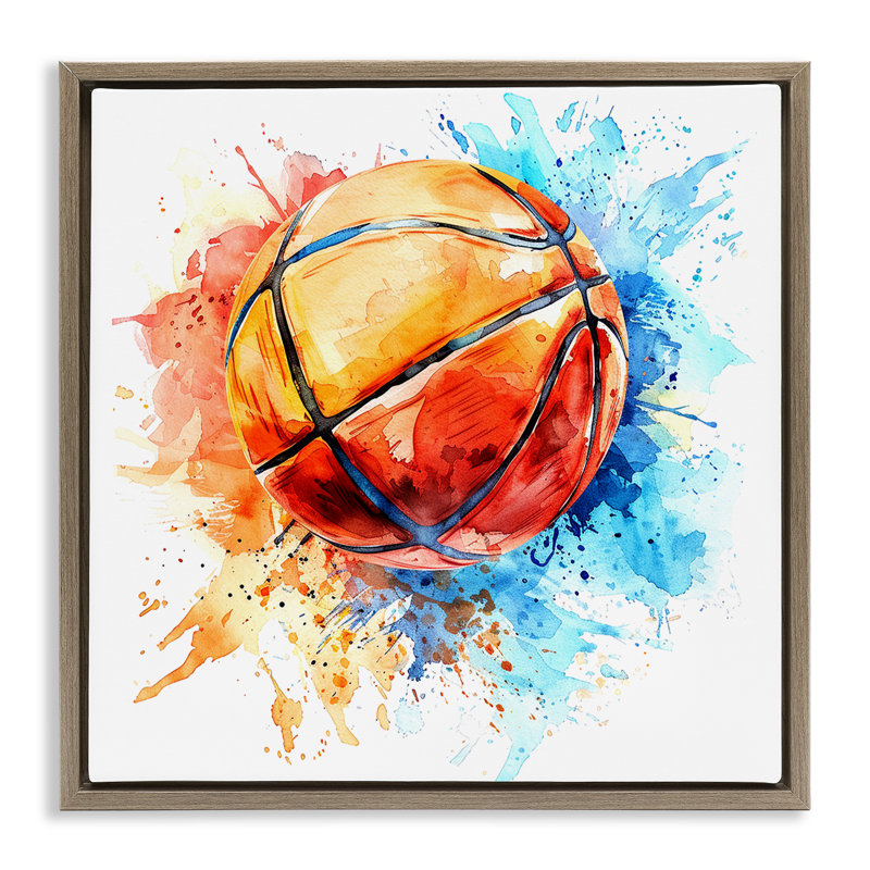  Art mural encadré "Basketball" par LSR Design Studio, H 18 po x l 18 po, Cadre flottant orme Montalcino