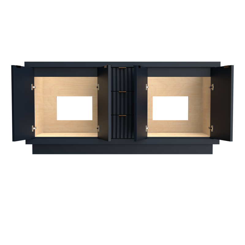 Meuble-lavabo double Lecrieu, Bleu La Haye, Bronze champagne, 72"