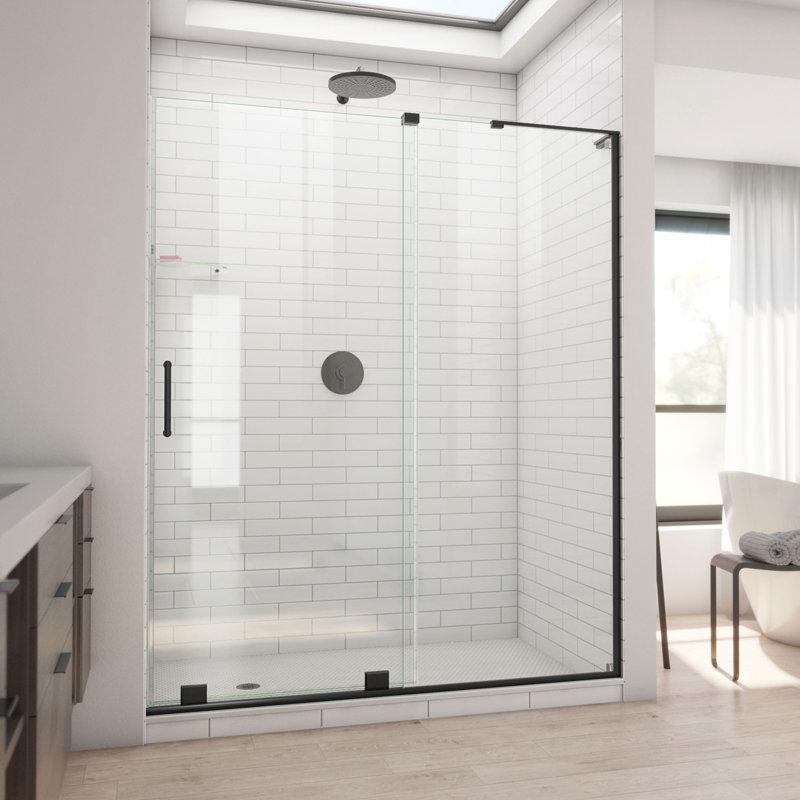  DreamLine Mirage-X 55 - l 59 po x H 71 po porte de douche coulissante sans cadre en noir mat, Clear, 60 inch W x 71 inch H