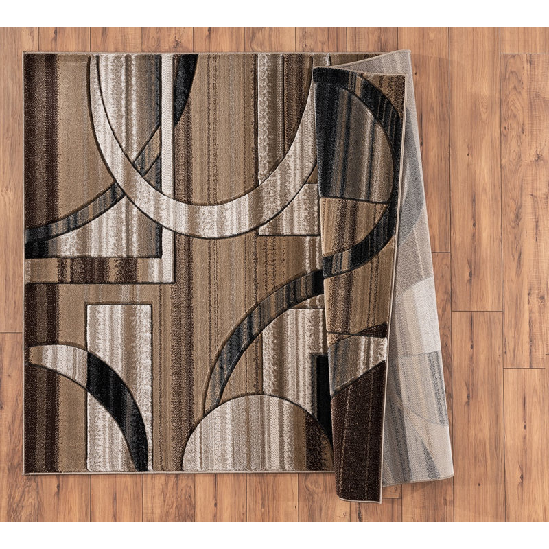Tapis brun / beige à motif abstrait Adonia, Rectangle 2 pi 1 po x 3 pi 3 po