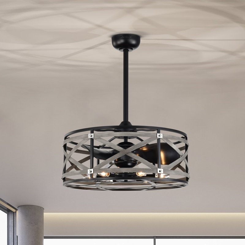 Ventilateur de plafond à cage à 3 pales de 19 po avec télécommande et ensemble d'éclairage inclus