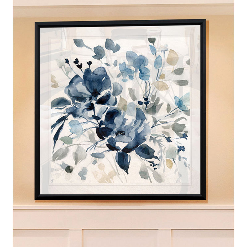 Arleane Indigo Garden II - Imprimé, H 17,5 po x l 17,5 po x P 1,5 po, Cadre plastique noir