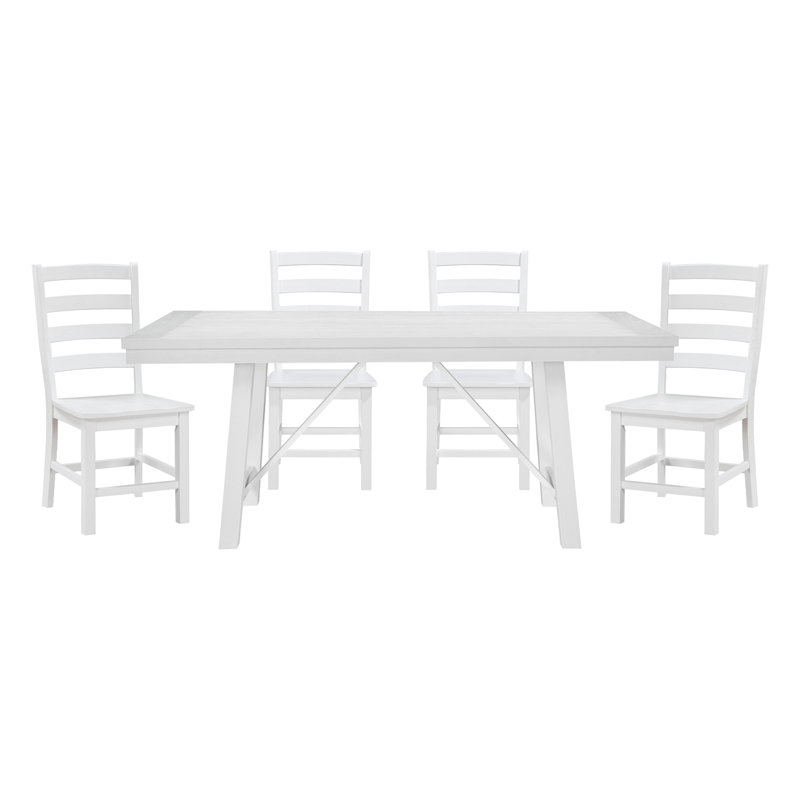 Ensemble de table de salle à manger moderne et contemporain à finition blanche 5 pièces et 4 chaises d'appoint, Blanc