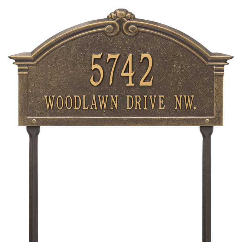 Roselyn Arch Personalized Grande 2-Line Lawn Address Sign, Bronze/Gold